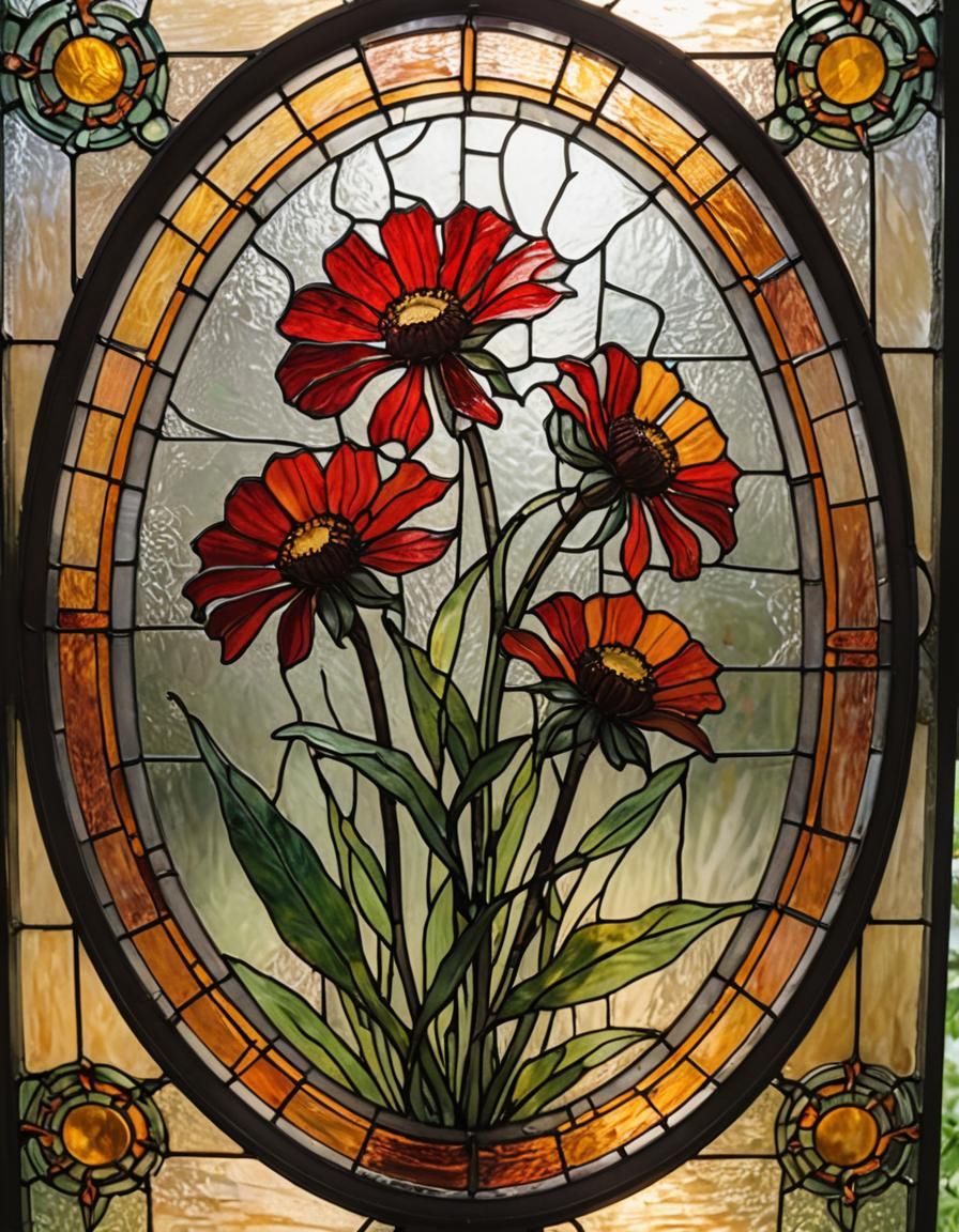 Sneezeweed in Stained Glass Art, Tiffany Style