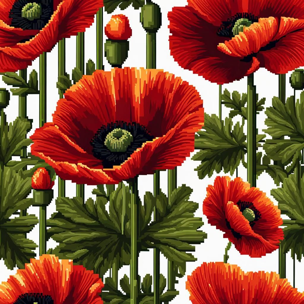 Crimson Poppy Flower in 8-bit Pixel Art