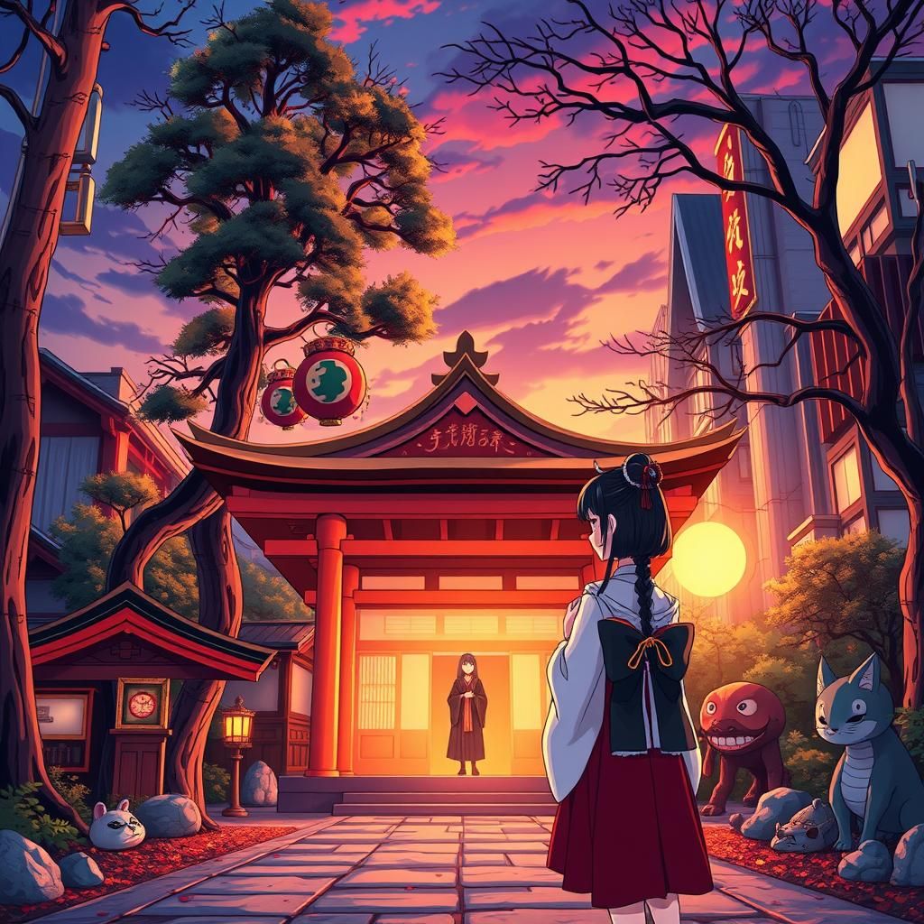 Shrine Maiden Amidst Tokyo's Yokai, Manga Style