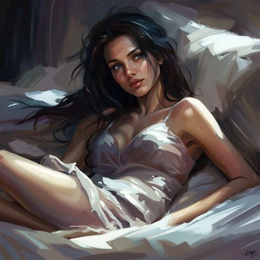 Beautiful Woman in Bed, Romantic Style