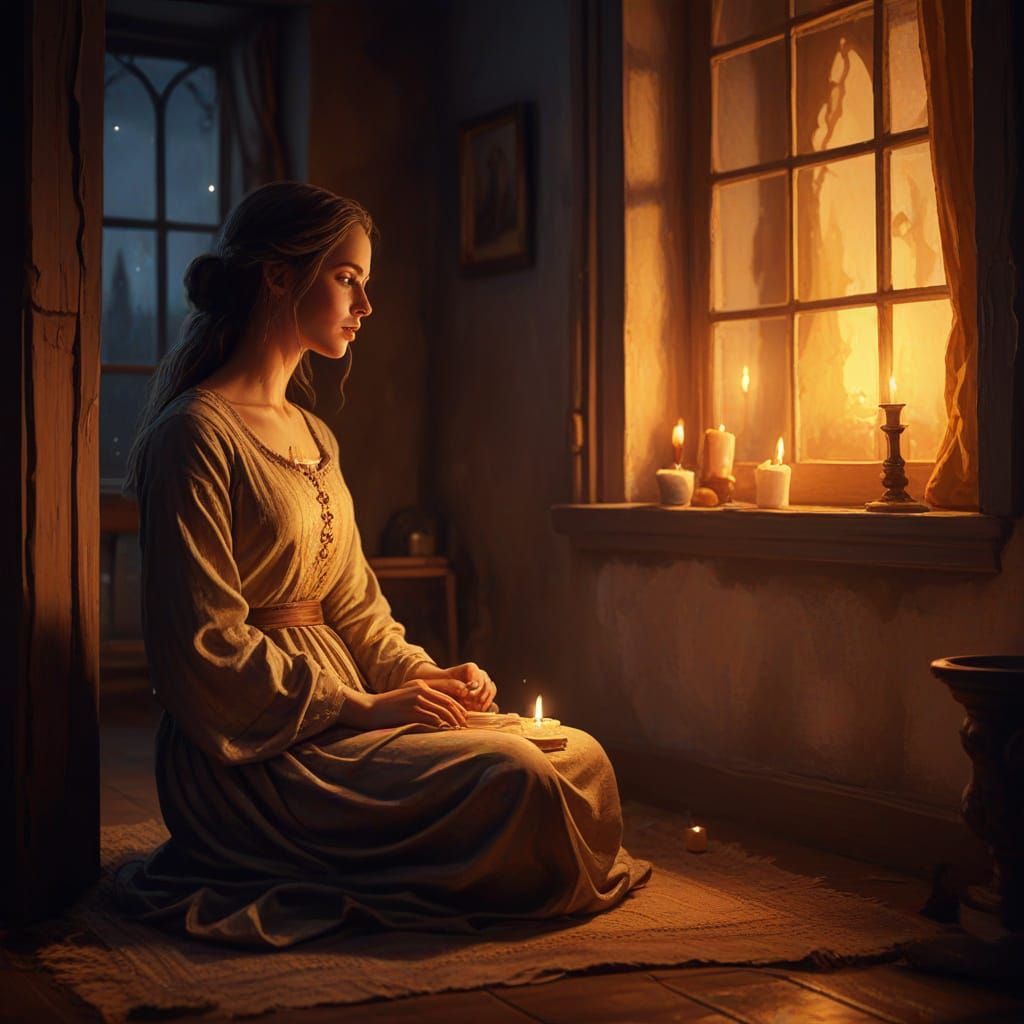 A Female in Warm Golden Light, Medieval Digital Painting