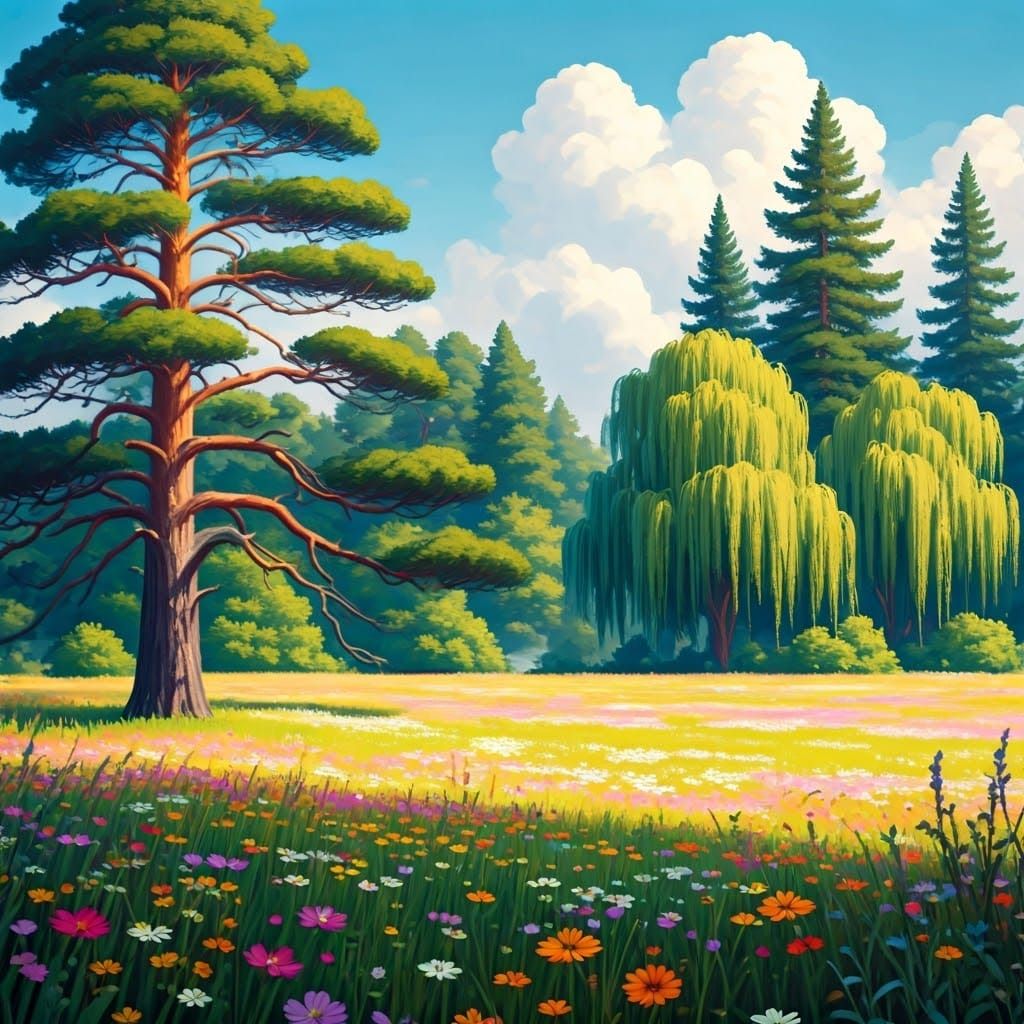 Serene Forest Landscape with Vibrant Wildflowers