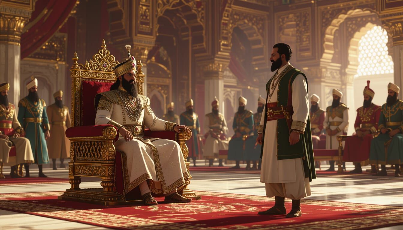 Mughal Emperor Aurangzeb's Court: Detailed Matte Painting