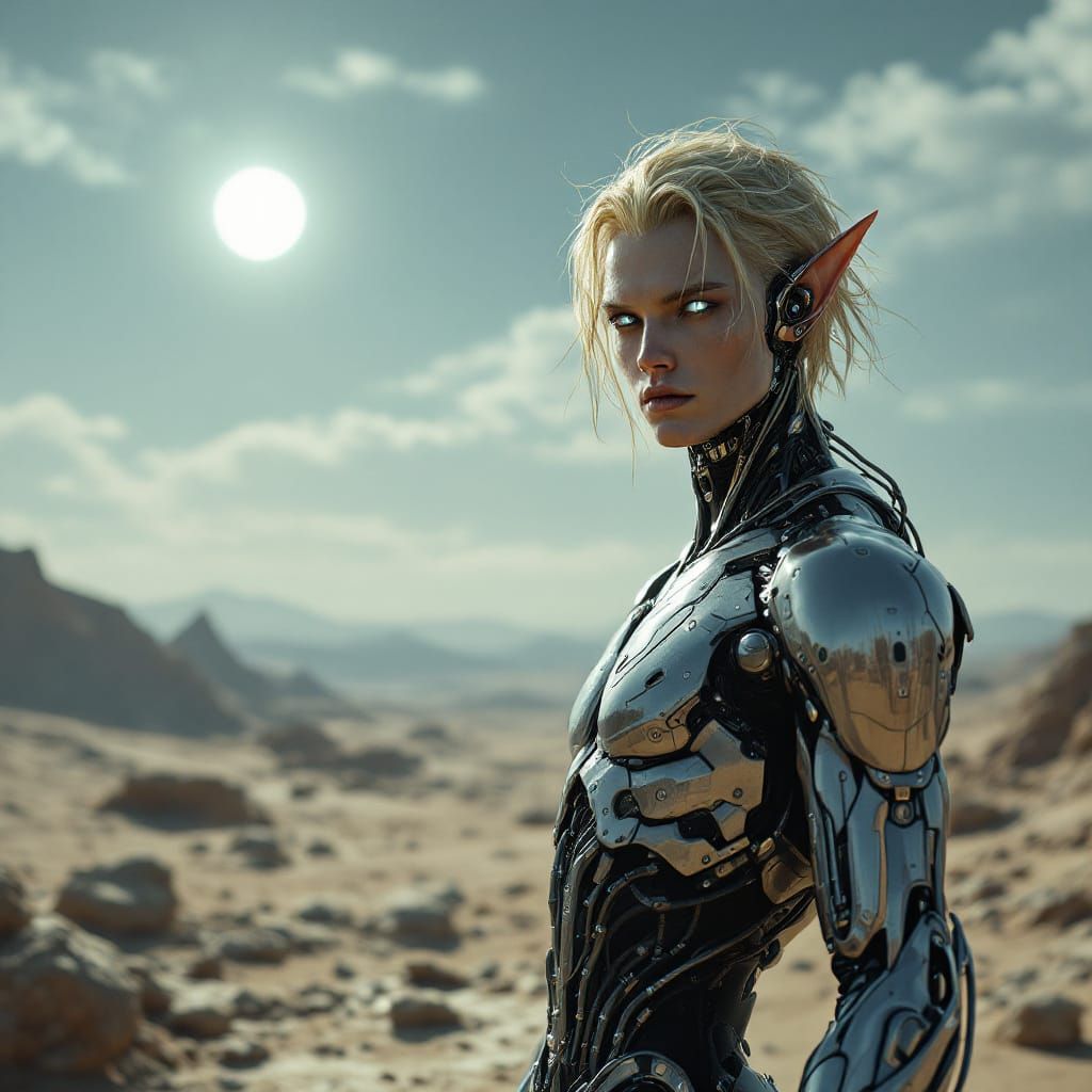 Ethereal Cyborg Elf on Alien Planet