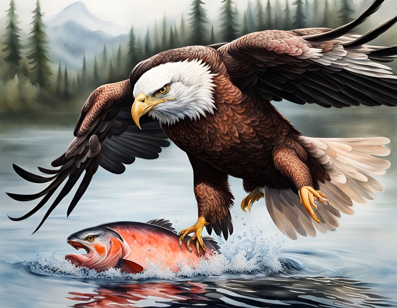 Eagle's Catch: Hyperrealistic Watercolor Capture