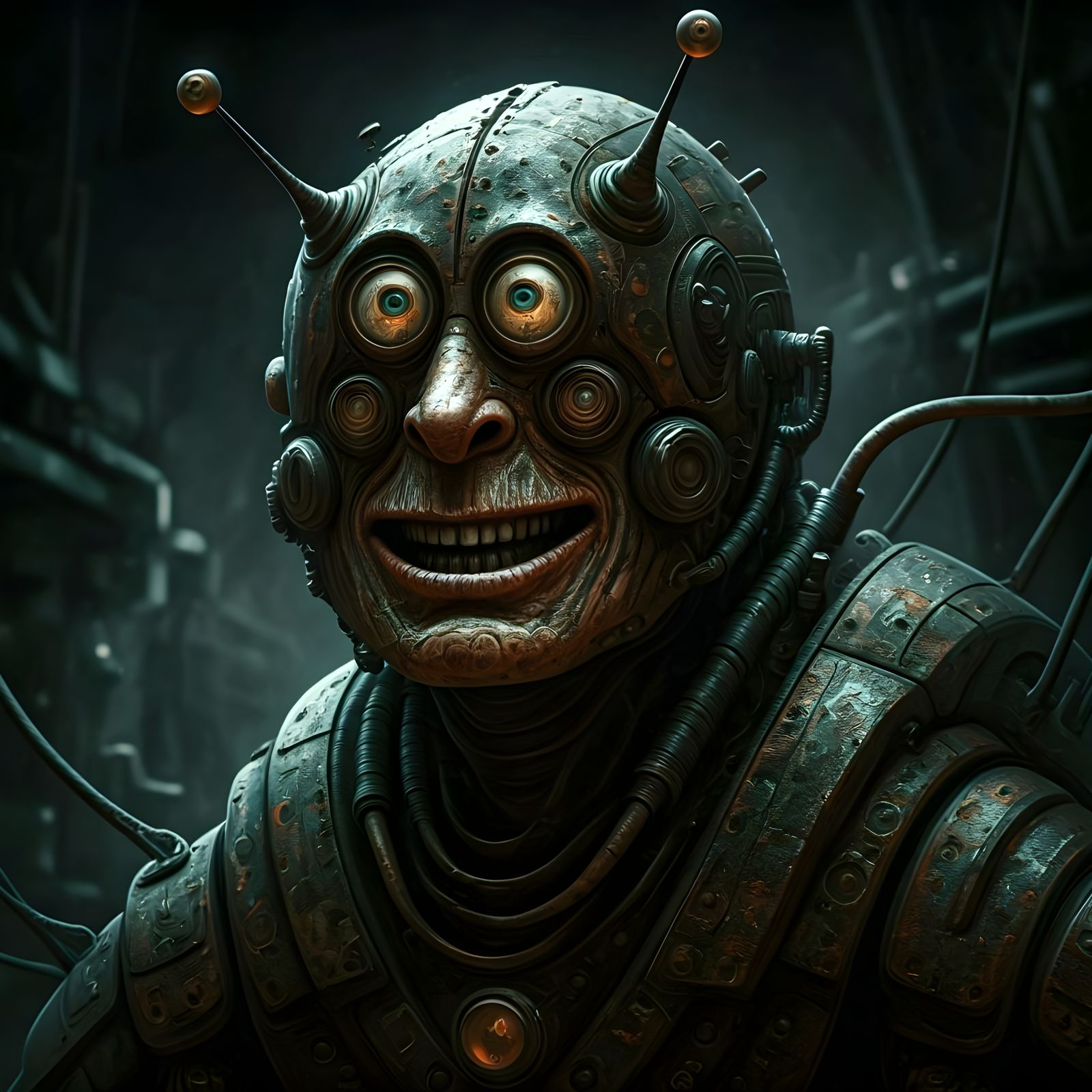 Nightmarish Steampunk Cyborg Slug in Charcoal Style