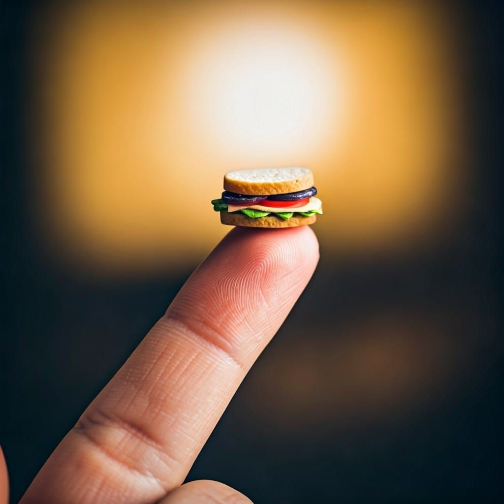 Exquisite Sandwich Perched on a Human Finger