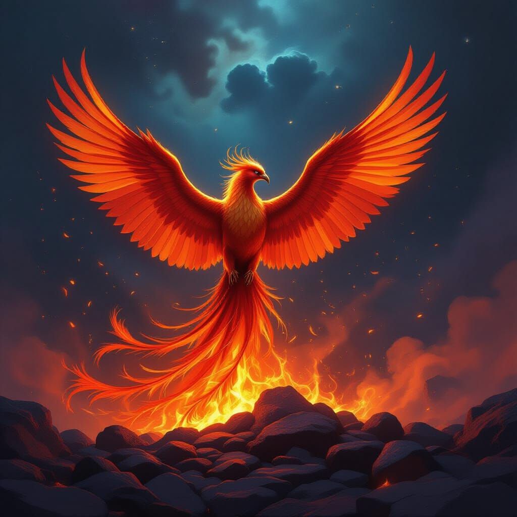 Majestic Phoenix Rises From Embers in Cosmic Nebula