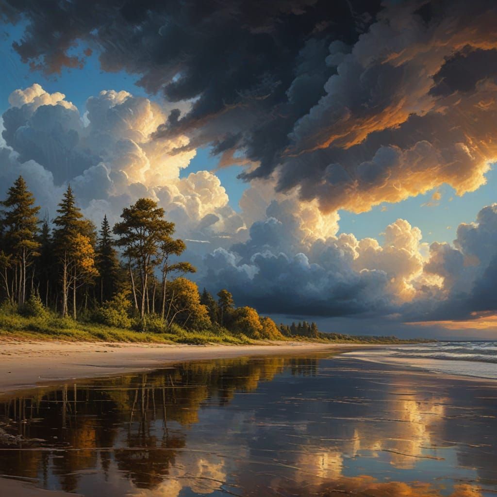 Dramatic Landscape Oil Painting with Golden Light