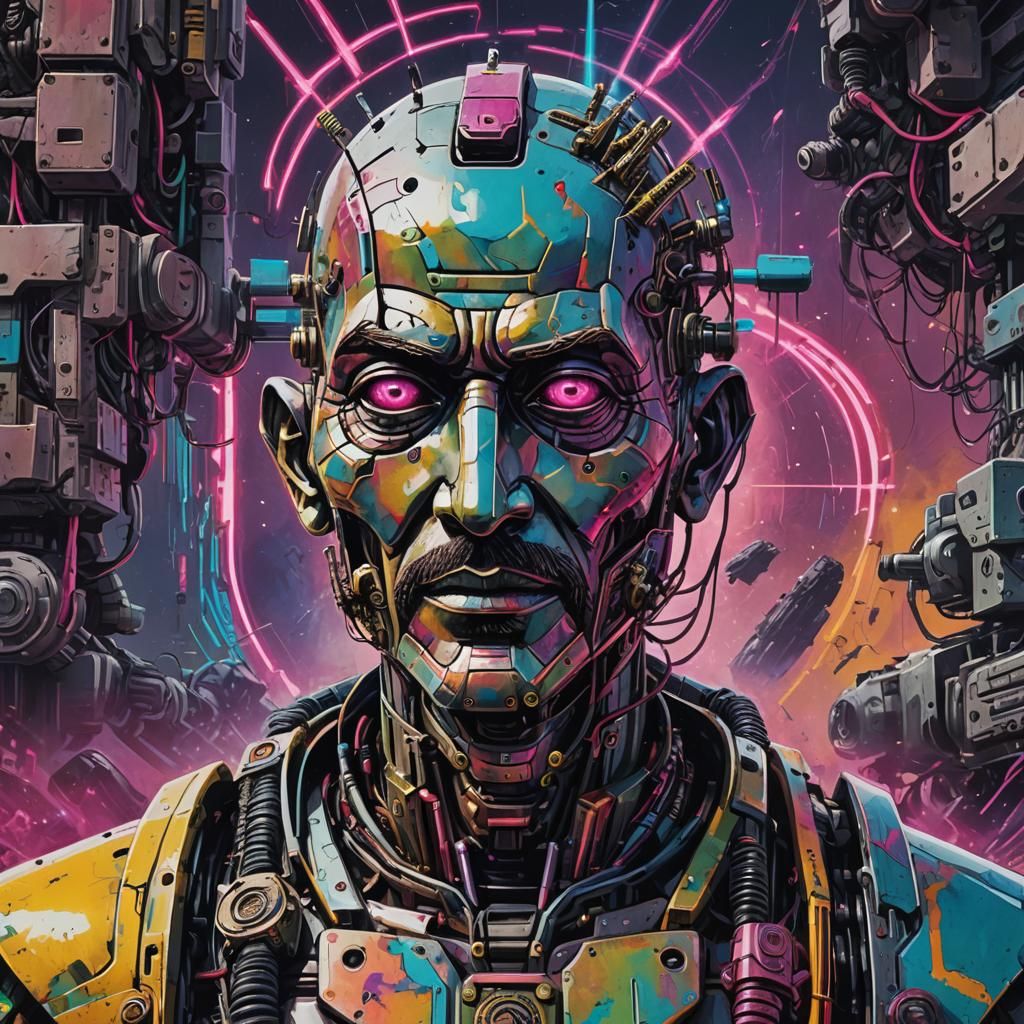 Cyborg Gandhi: Evil Warlord in Synthwave Style