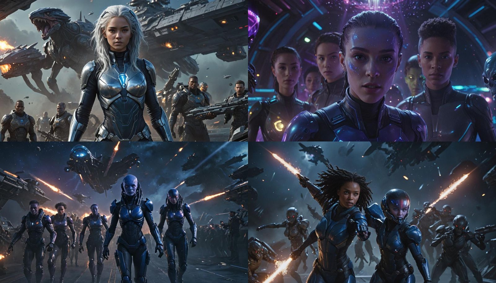 Futuristic Space Battle Scene with Captain and Alien Allies