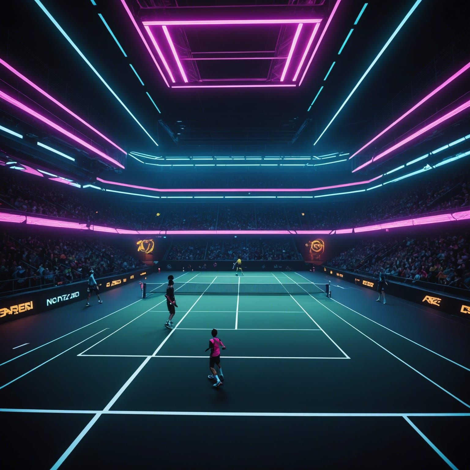 Neon Tennis Match in Cyberpunk Style