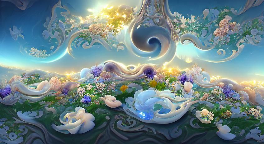 Yin Yang of Flowers in Art Nouveau Style