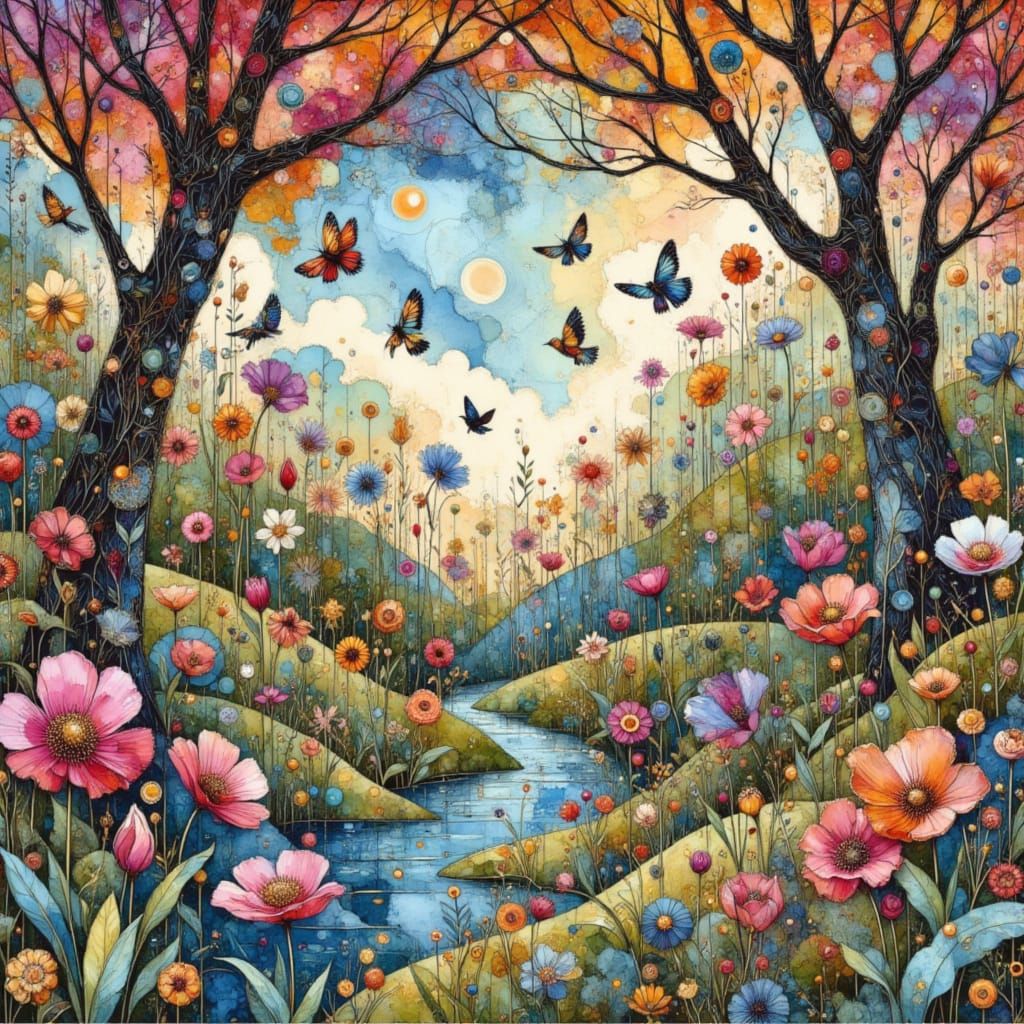 Detailed Paper-Quilled Spring Garden Scene