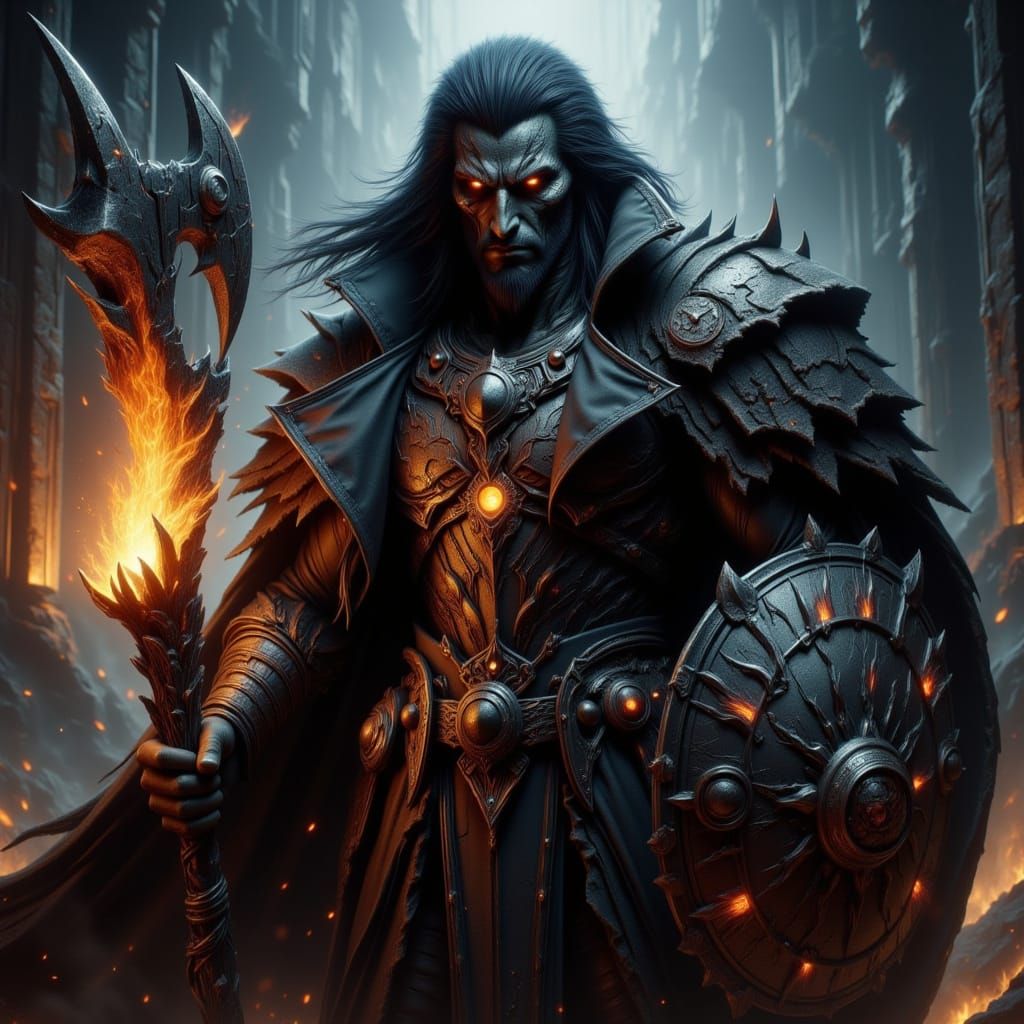 Raven Cowboy in Steampunk Armor with Flaming Axe