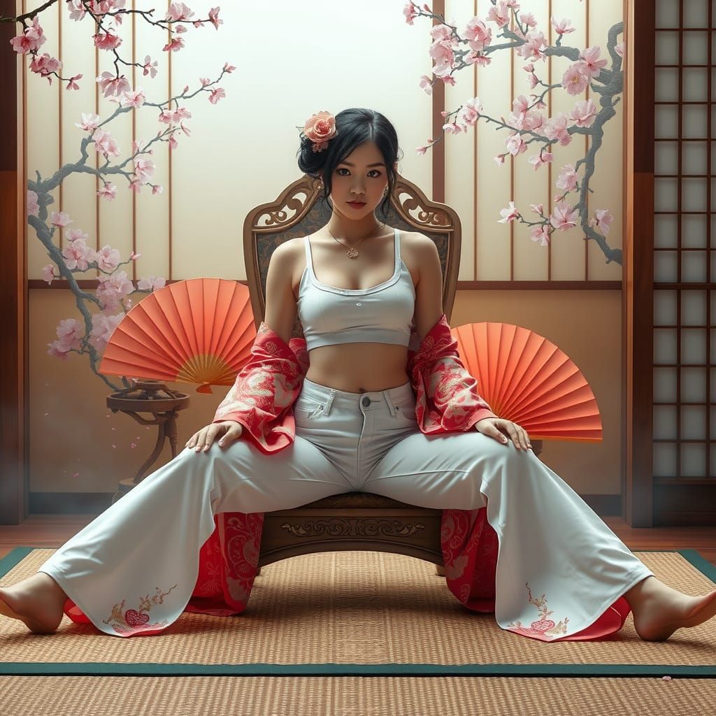 Geisha in Jeans: A Photorealistic Japanese Scene