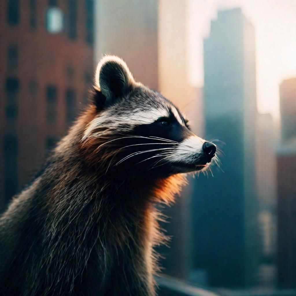 Giant Raccoon Eats Skyscraper: Cinematic Film Still