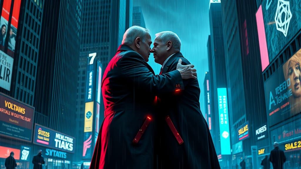 Dystopian Embrace: A Cyberpunk Metropolis Scene