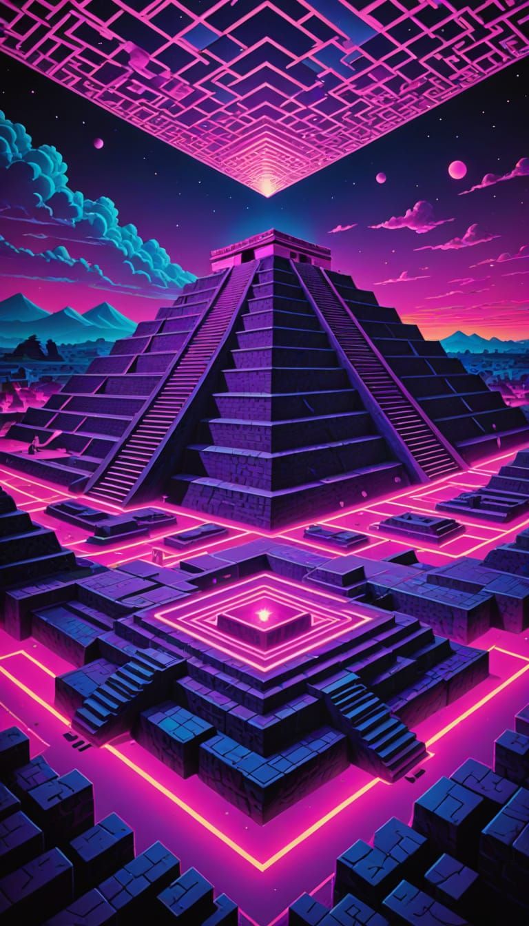 Pyramid Nightlife in Retrofuturistic Neon