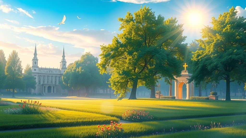 Ethereal Heavenly Realm Transitions from Serene Park