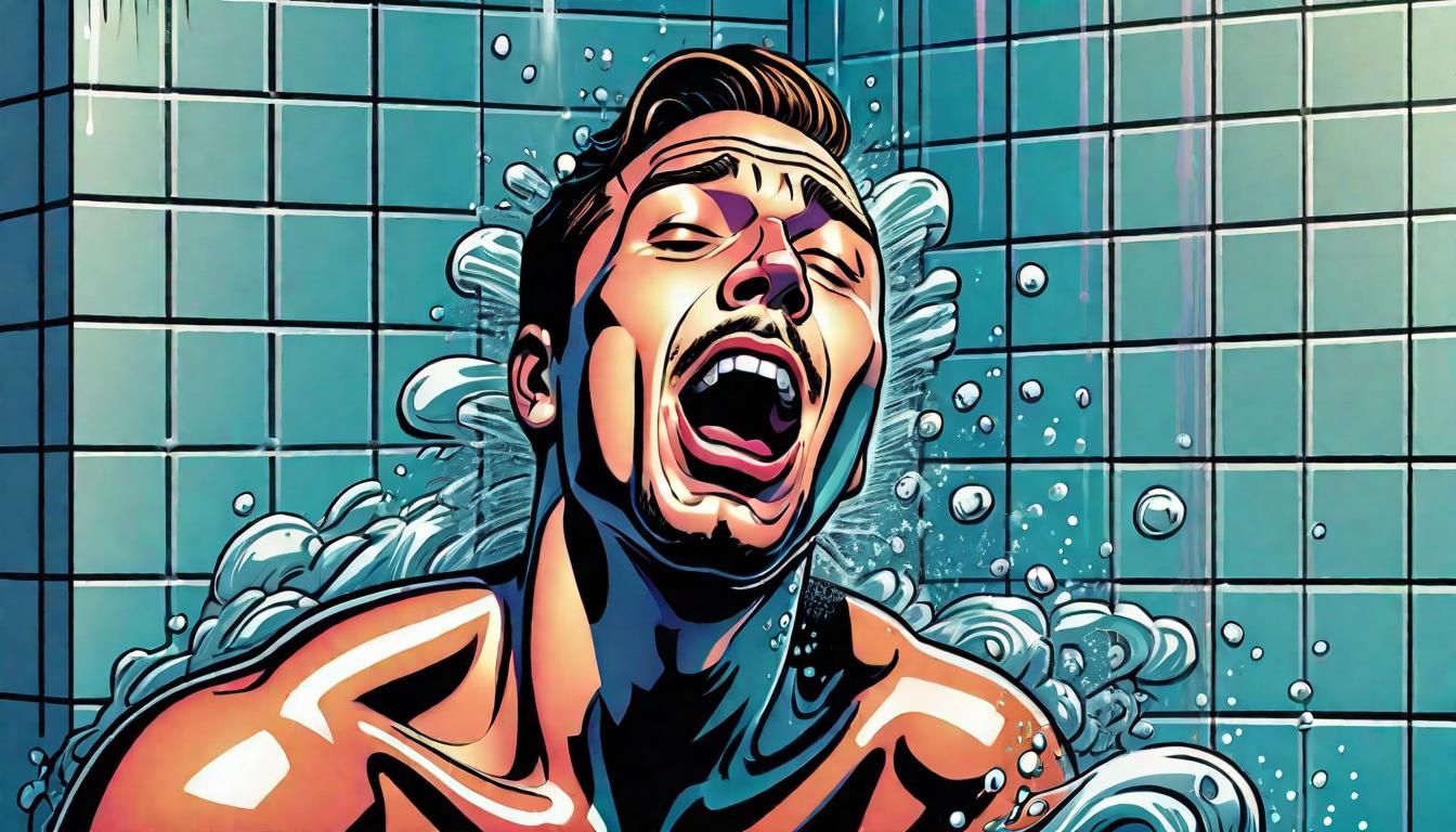 Man Singing in Shower: Comic Book Style 3D Render