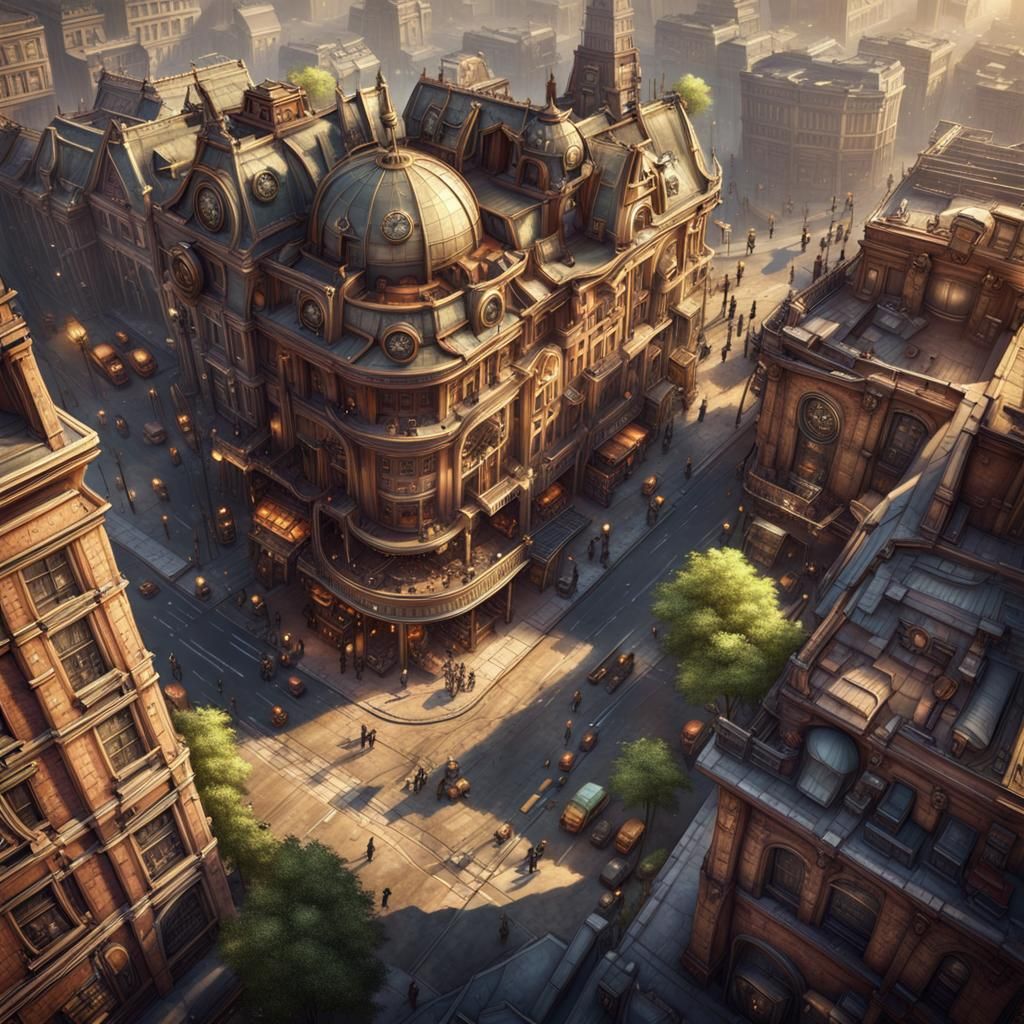 Serene Steampunk Cityscape in Photorealistic 4K
