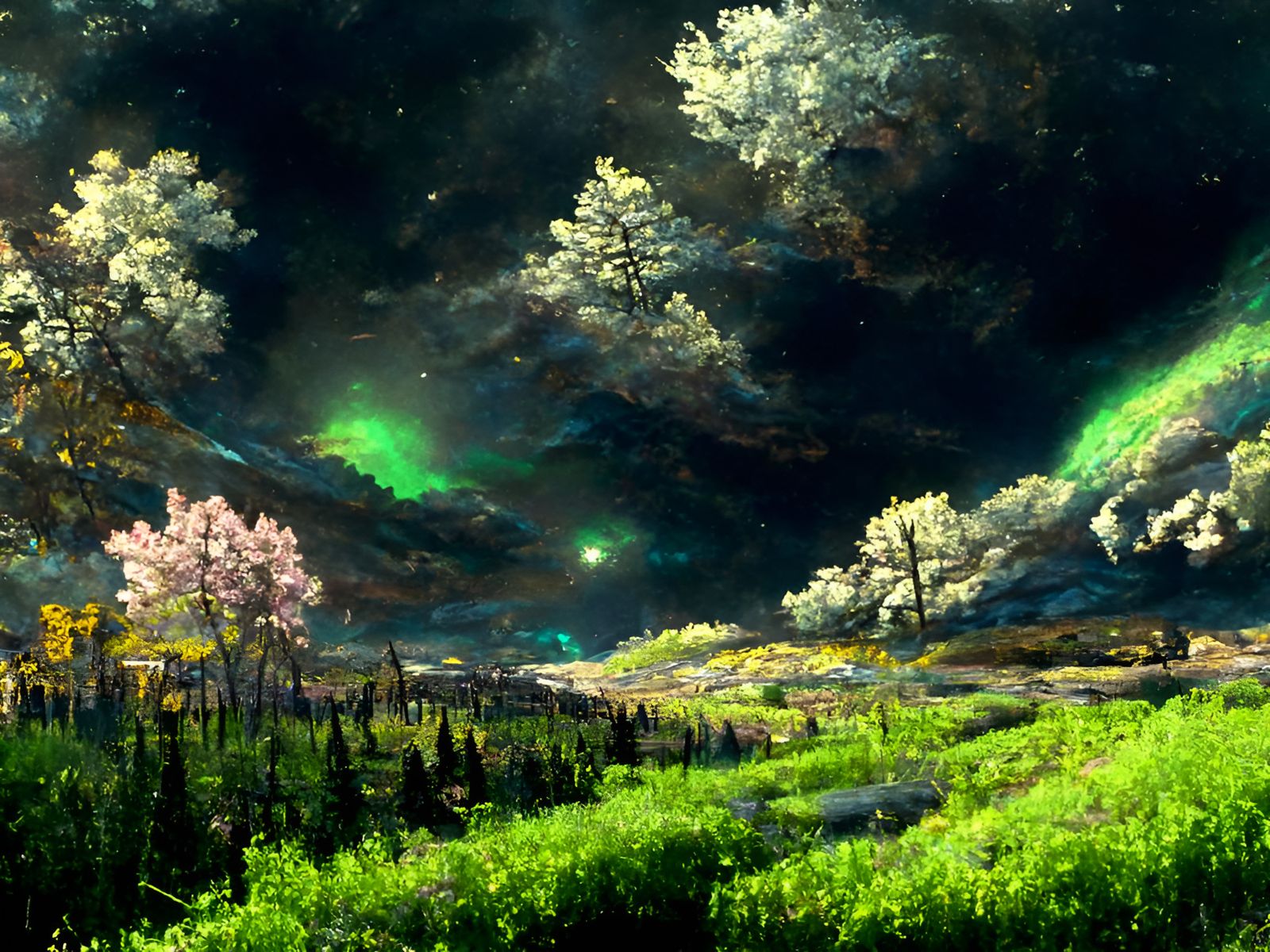 Post-Apocalyptic Vista with Aurora Borealis