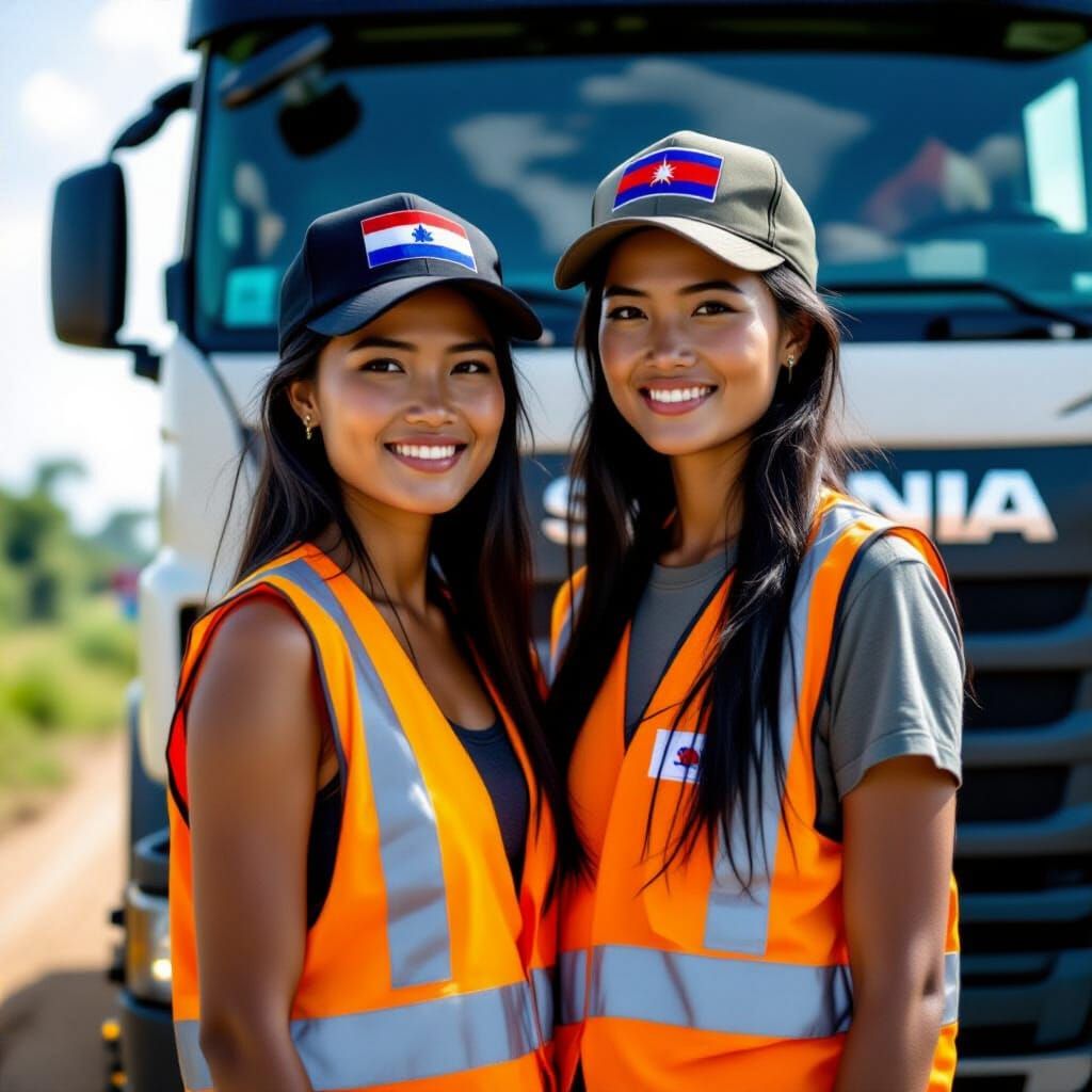 Cambodian Woman Truck Driver in Photo-Realistic Style