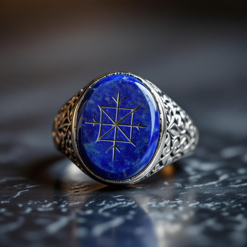 Lapis Lazuli Signet Ring with Astrological Symbol