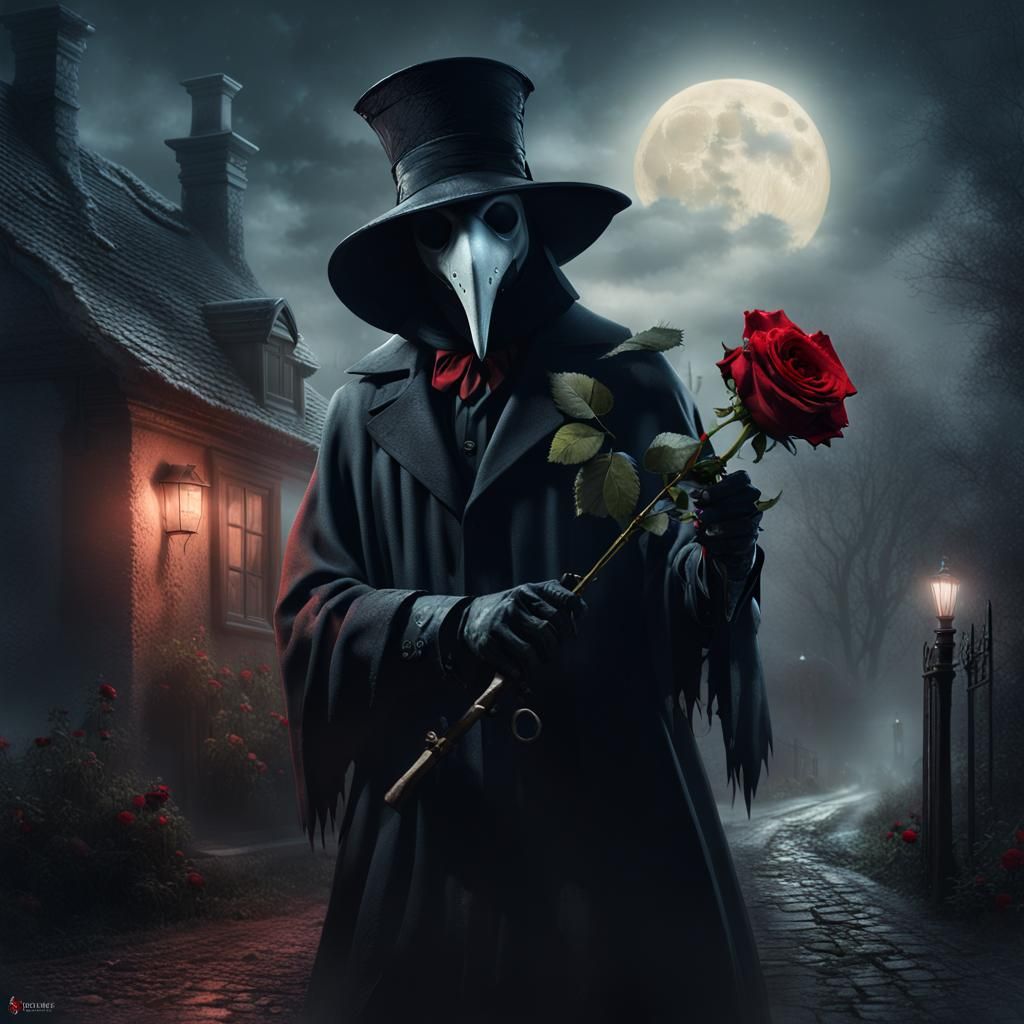 Plague Doctor Entering House With Rose, Detailed Matte Paint...