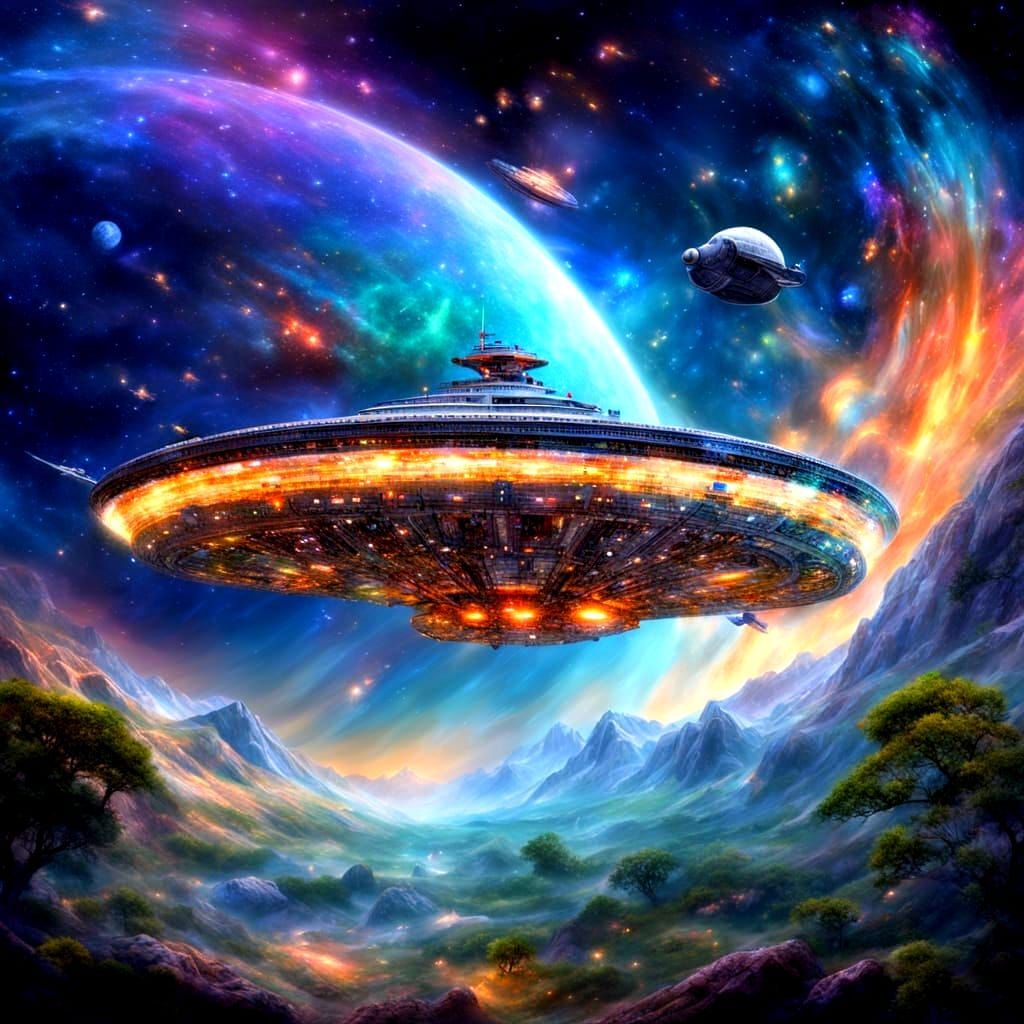 Starship Enterprise at Warp Speed: Astral Illustration