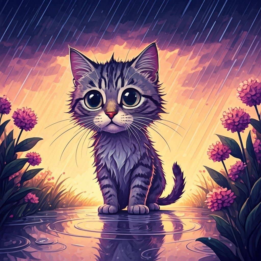 Whiskered Cat Seeks Shelter from the Storm