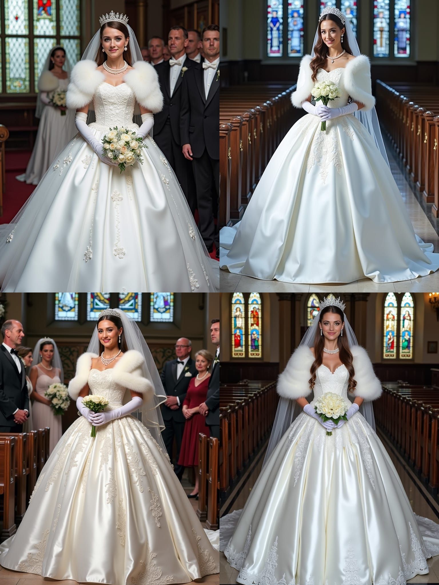 Bride in White Satin and Pearl Adornments