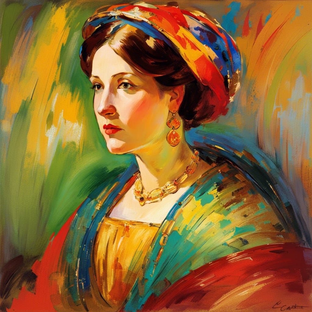 Medieval Queen Portrait in Impressionist Style