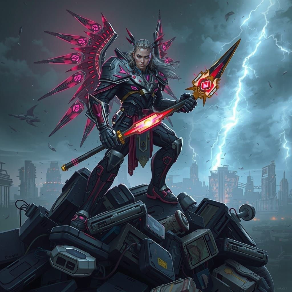 Cybernetic Valkyrie Warrior in Hyper-Detailed, Neon-Glowing ...