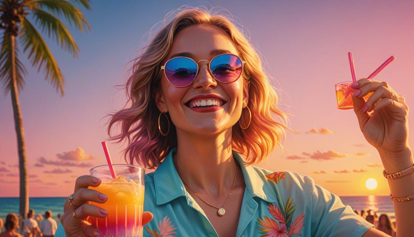 Happy Finnish Woman Dancing in Pastel Sunset