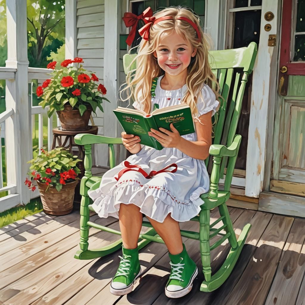 happy little girl with messy long gurly blonde hair with red...