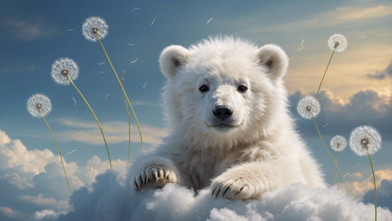 Serene Baby Polar Bear Cub Sleeping on Cloud