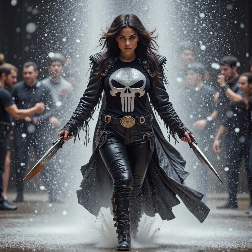 Salma Hayek as the Punisher, Victorious in the Waves
