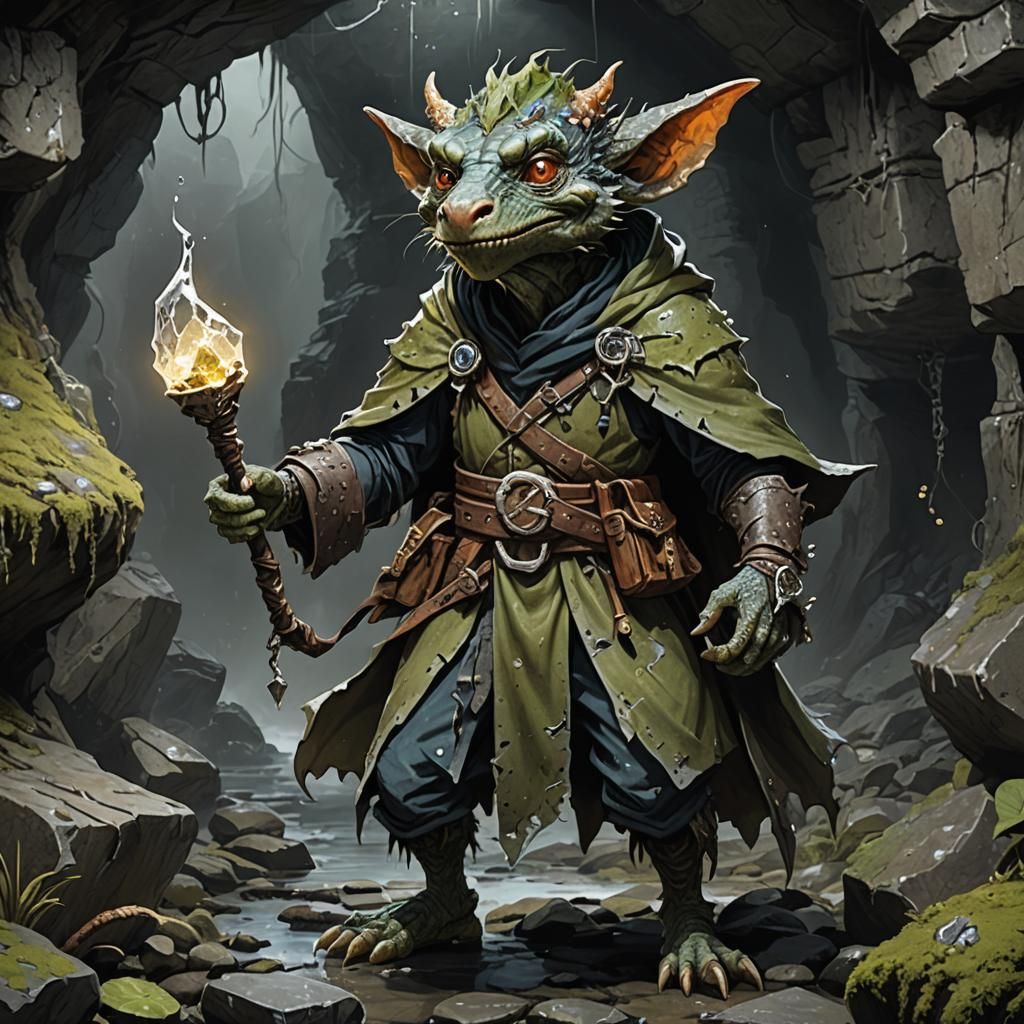 Kobold Wizard in Crystal Cave, Detailed Portrait