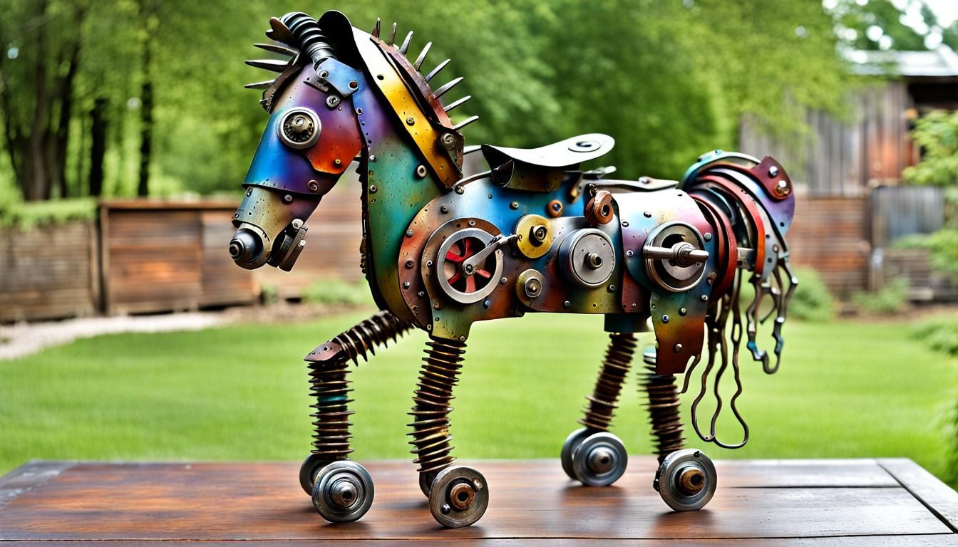 Steampunk Pony Sculpture in Art Gallery