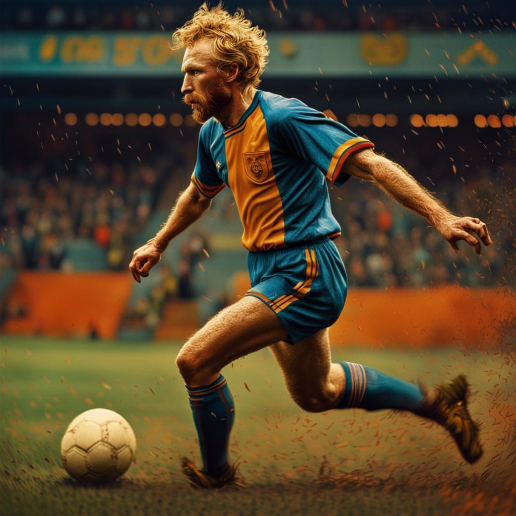 Hyperrealistic Van Gogh Plays Football: 1980s Netherlands