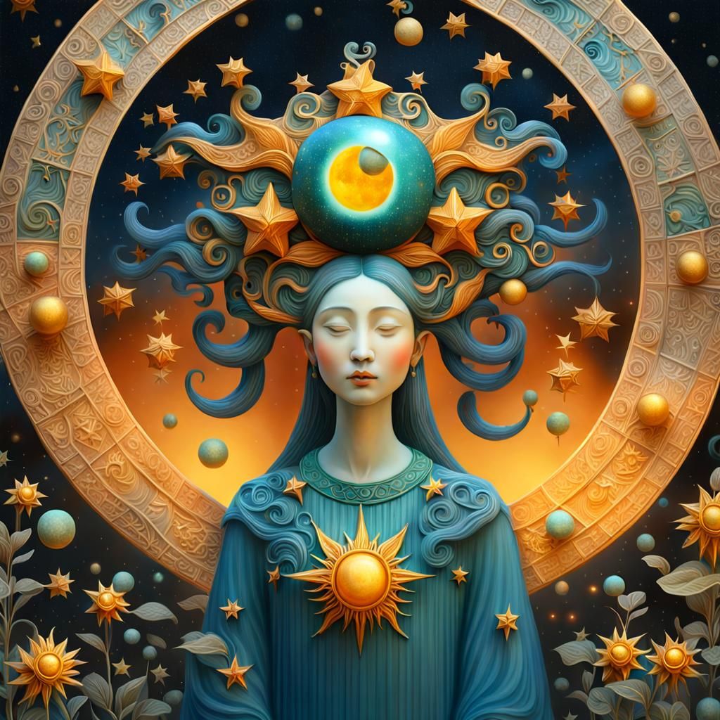 Celestial Woman in Surreal Starscape, Fairytale Art