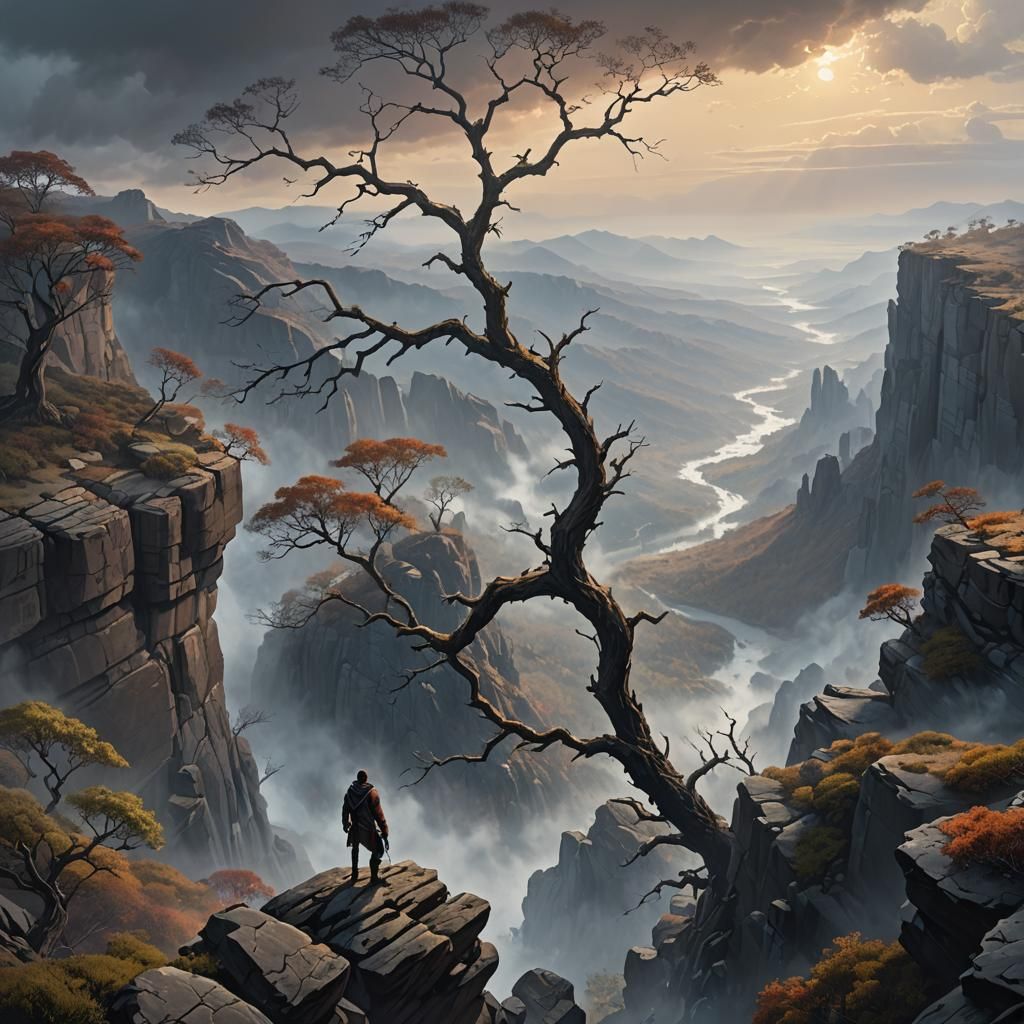Misty Valley Vista from Cliffside Matte Painting