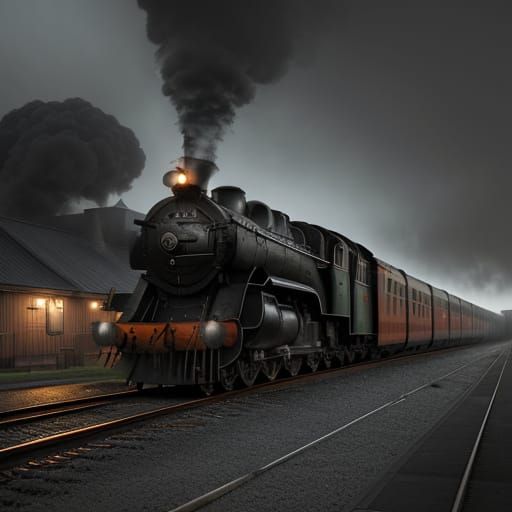 Vintage Steam Train on Misty Railway Platform