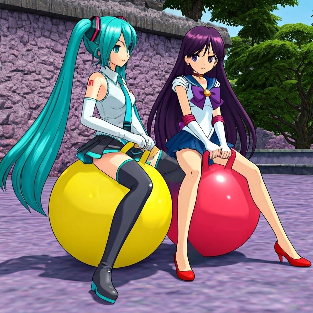 Virtual Idol and Magical Girl Enjoy a Fun Ride on Colorful H...