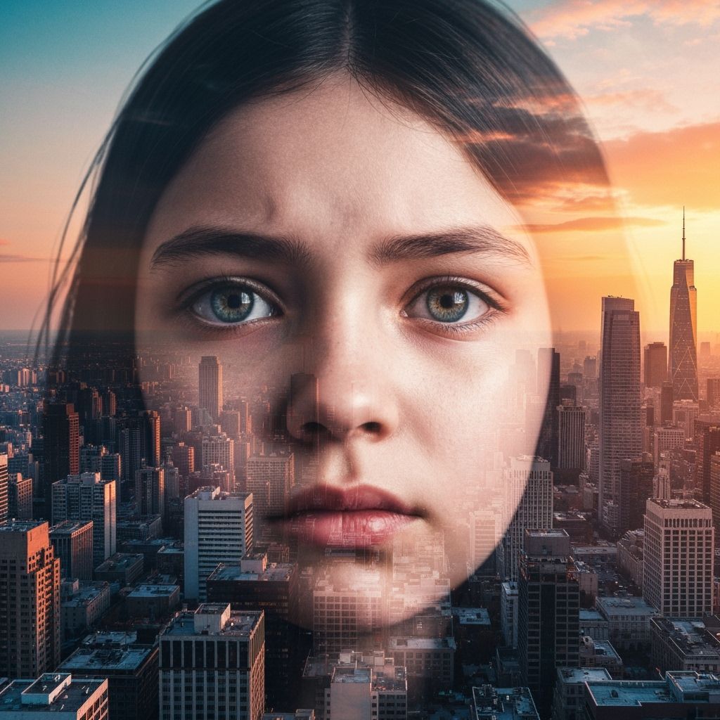 Surreal Double Exposure: Hope Dissolving into Metropolis