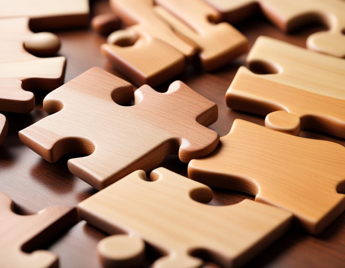 Detailed Photo of Three Wooden Puzzle Pieces