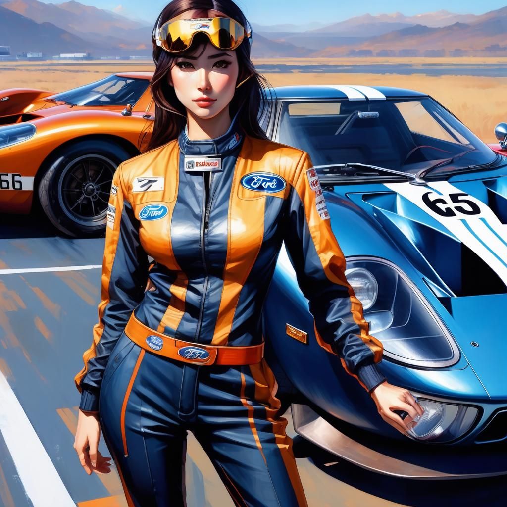Brunette Race Car Driver in Manga Style