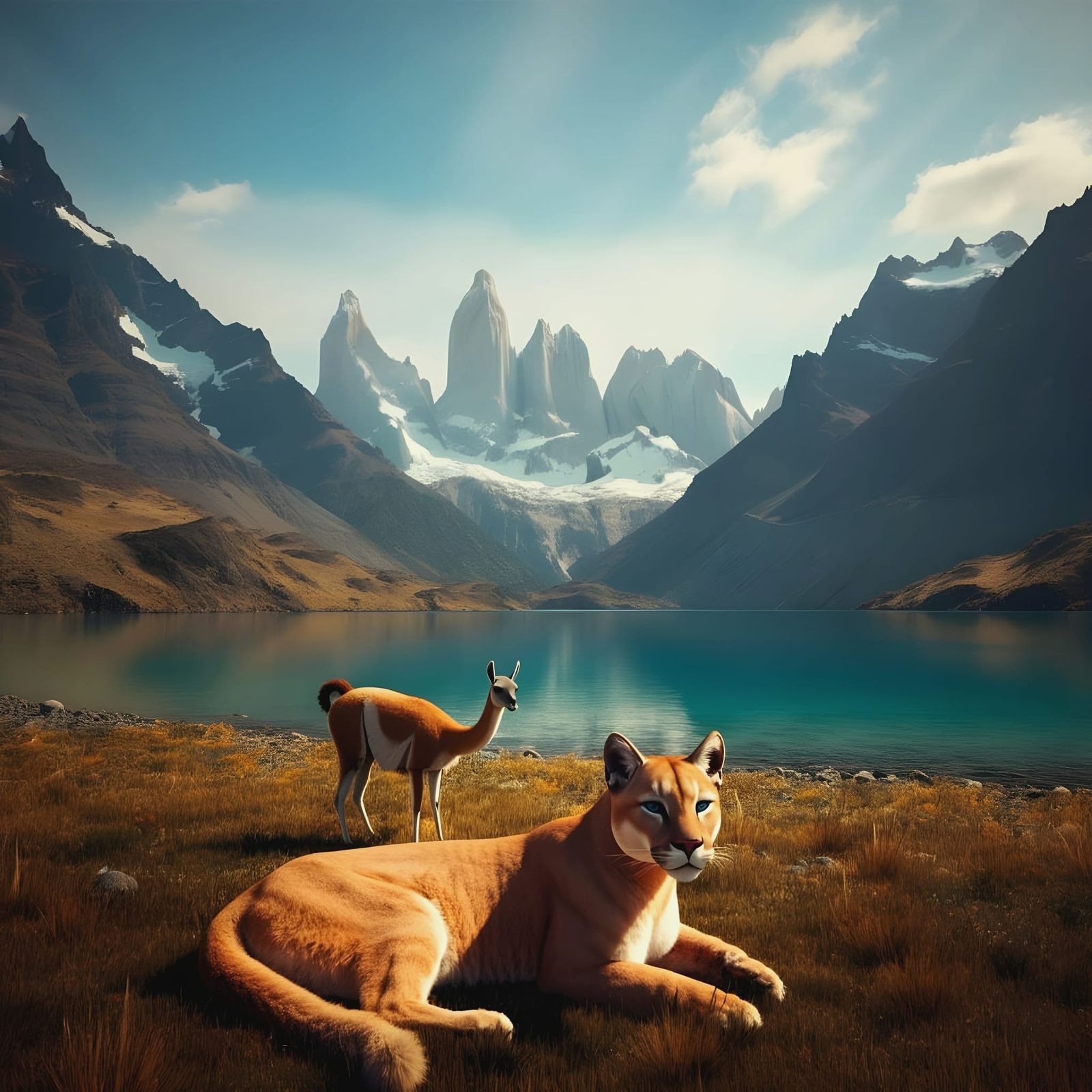 Golden Puma in Torres del Paine National Park